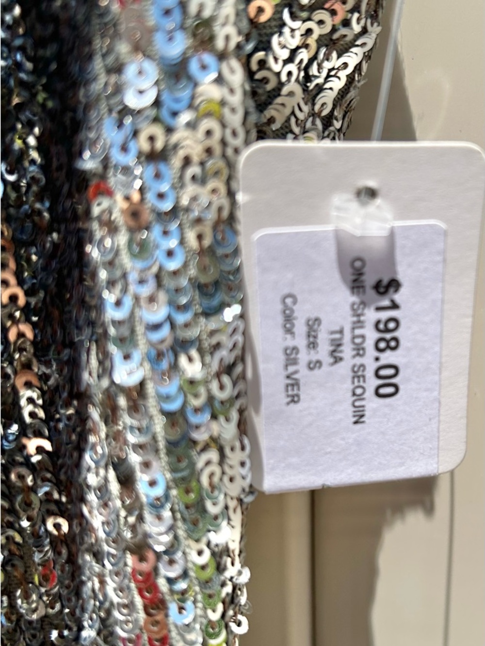 NWT GENERATION LOVE Tina Silver Sequin One Shoulder Vegas Party Top Size S $198 - Picture 4 of 7